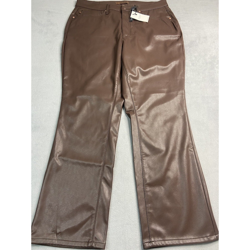 Judy Blue Pants Womens 18W Brown Faux Leather High Rise Straight Fleece Lined
